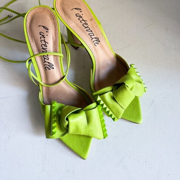 L'Intervalle Lime Green Bow Detail Ankle Tie Heels 37 - Picture 1 of 10
